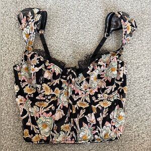 Floral Embroidered Black Victoria’s Secret Corset Crop Top
